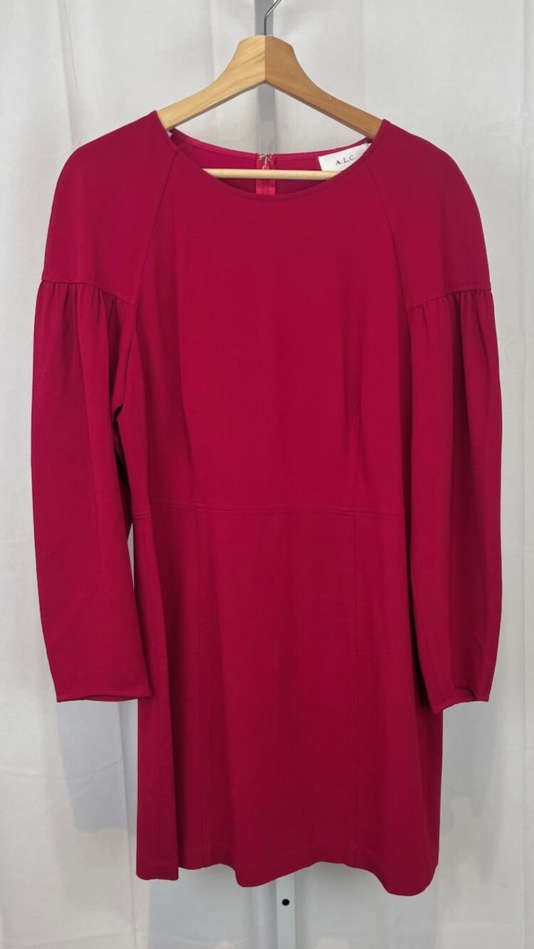 A.L.C. Renton Mini Dress Gathered Shoulder Long Sleeve Magenta Pink Size 12